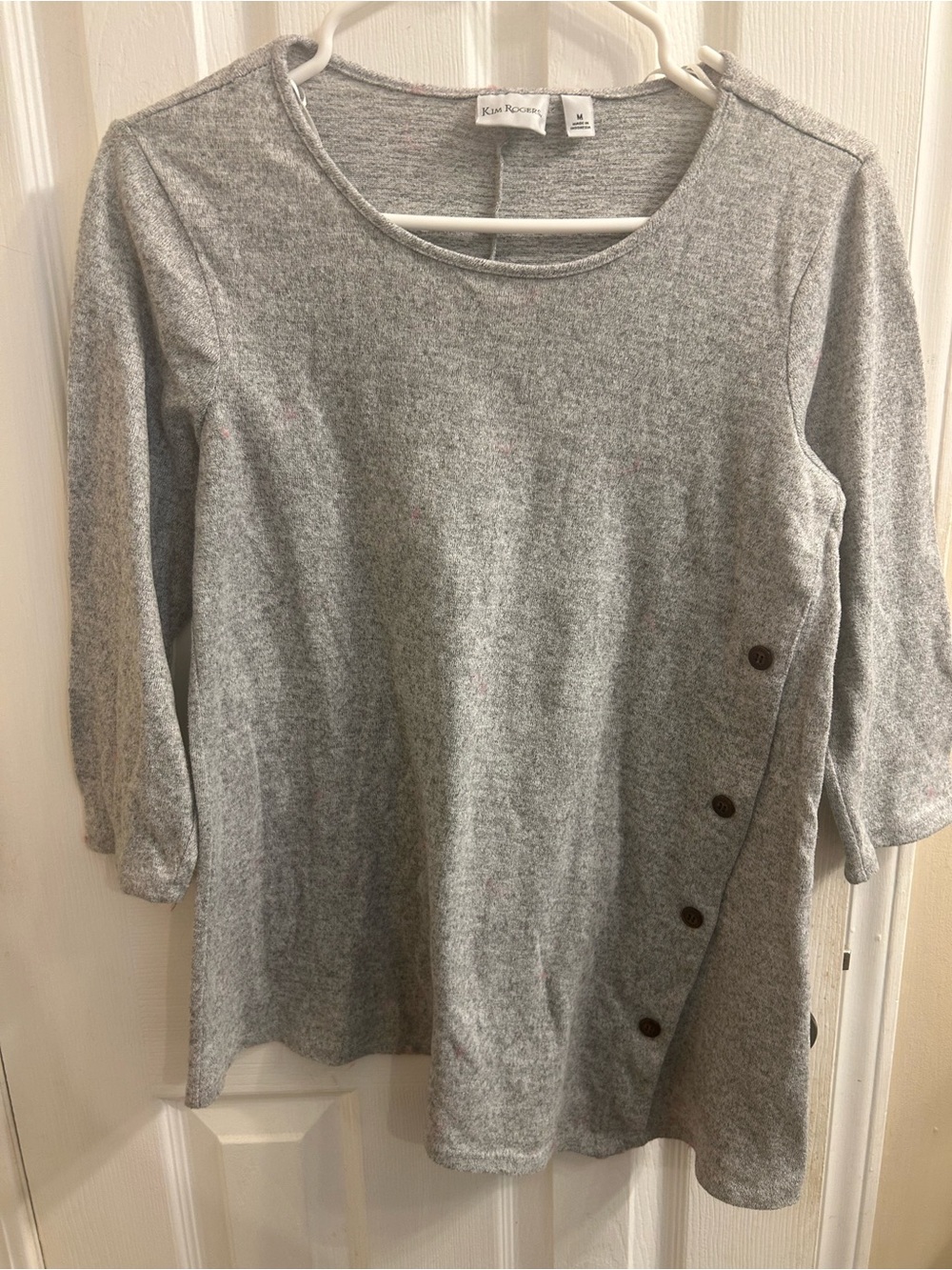 Kim Rogers Light Gray Button-Side Knit Long Sleeve Top